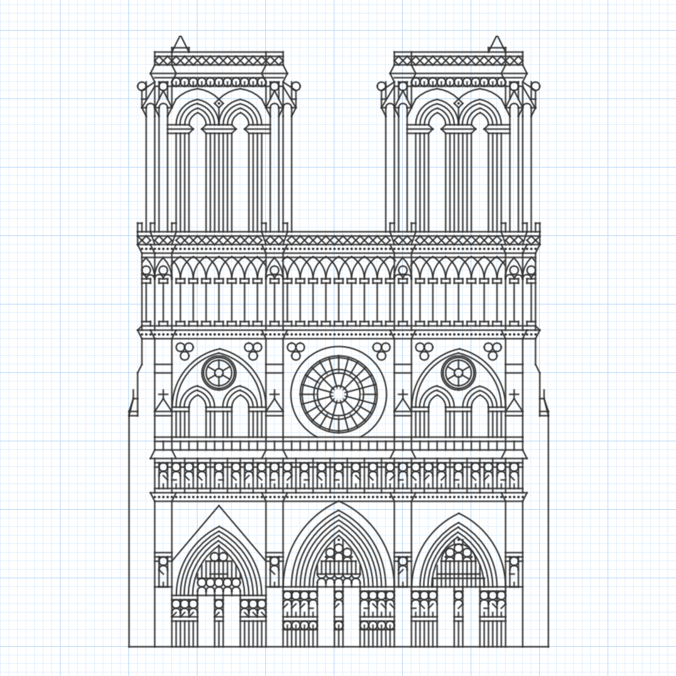 Example graph paper drawing of Notre-Dame cathedral